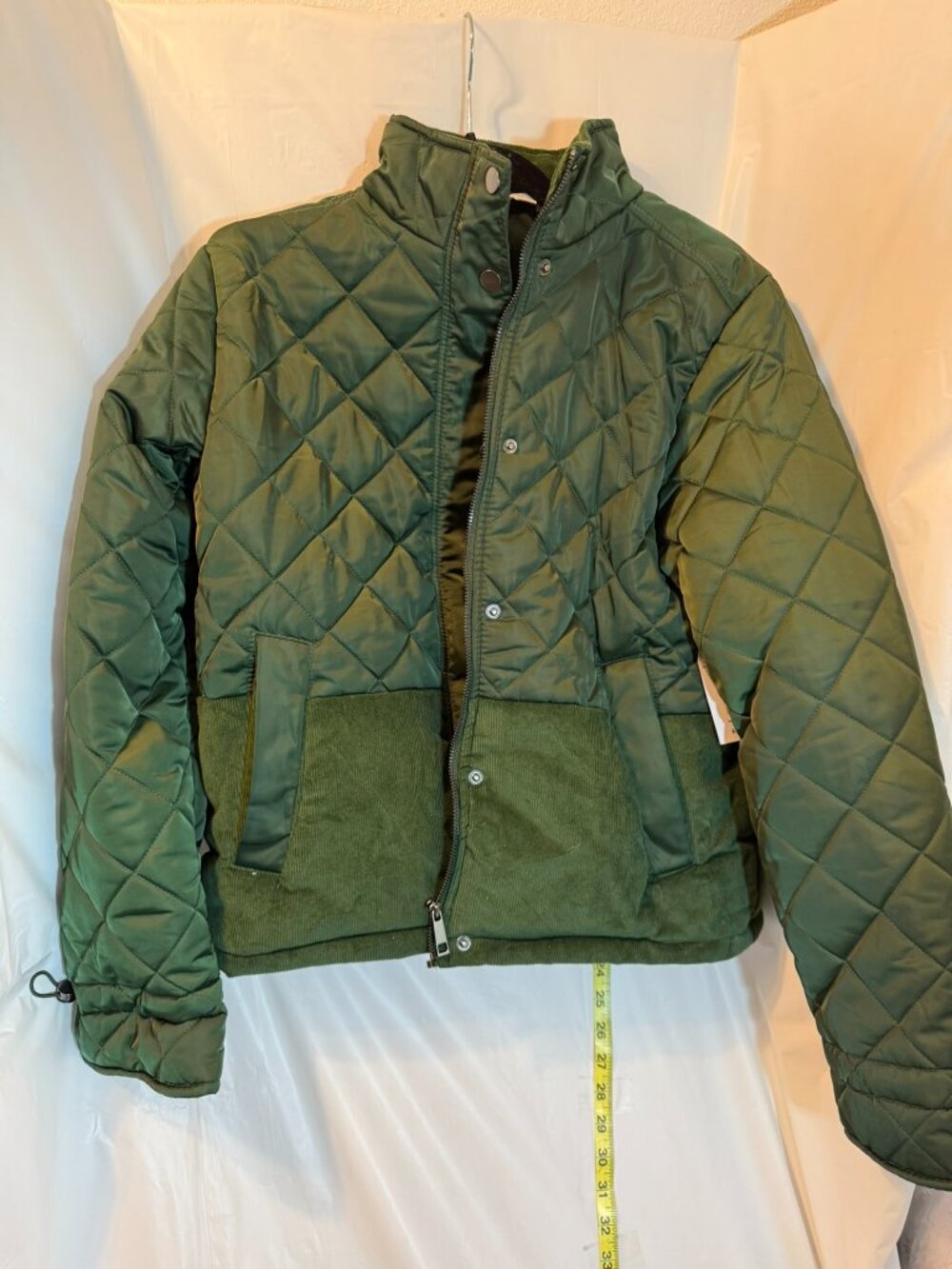 Time and Tru Green Mixed Media Quilted Puffer Jacket Medium